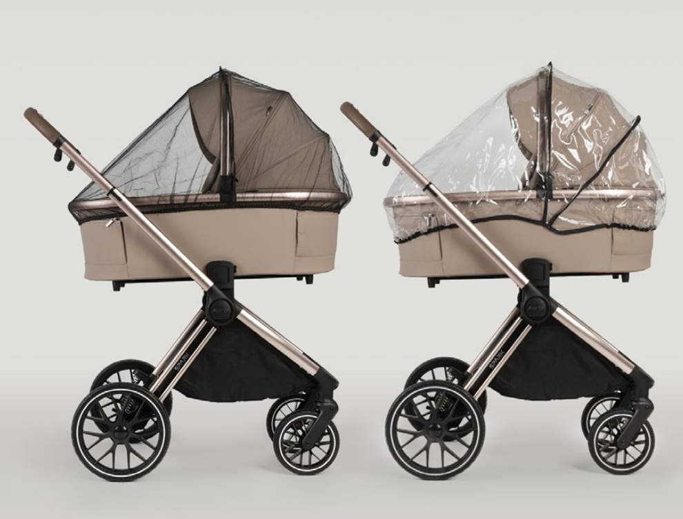 Akcesoria do wózka dziecięcego Adamex Spark Champagne 2w1 – folia przeciwdeszczowa i moskitiera