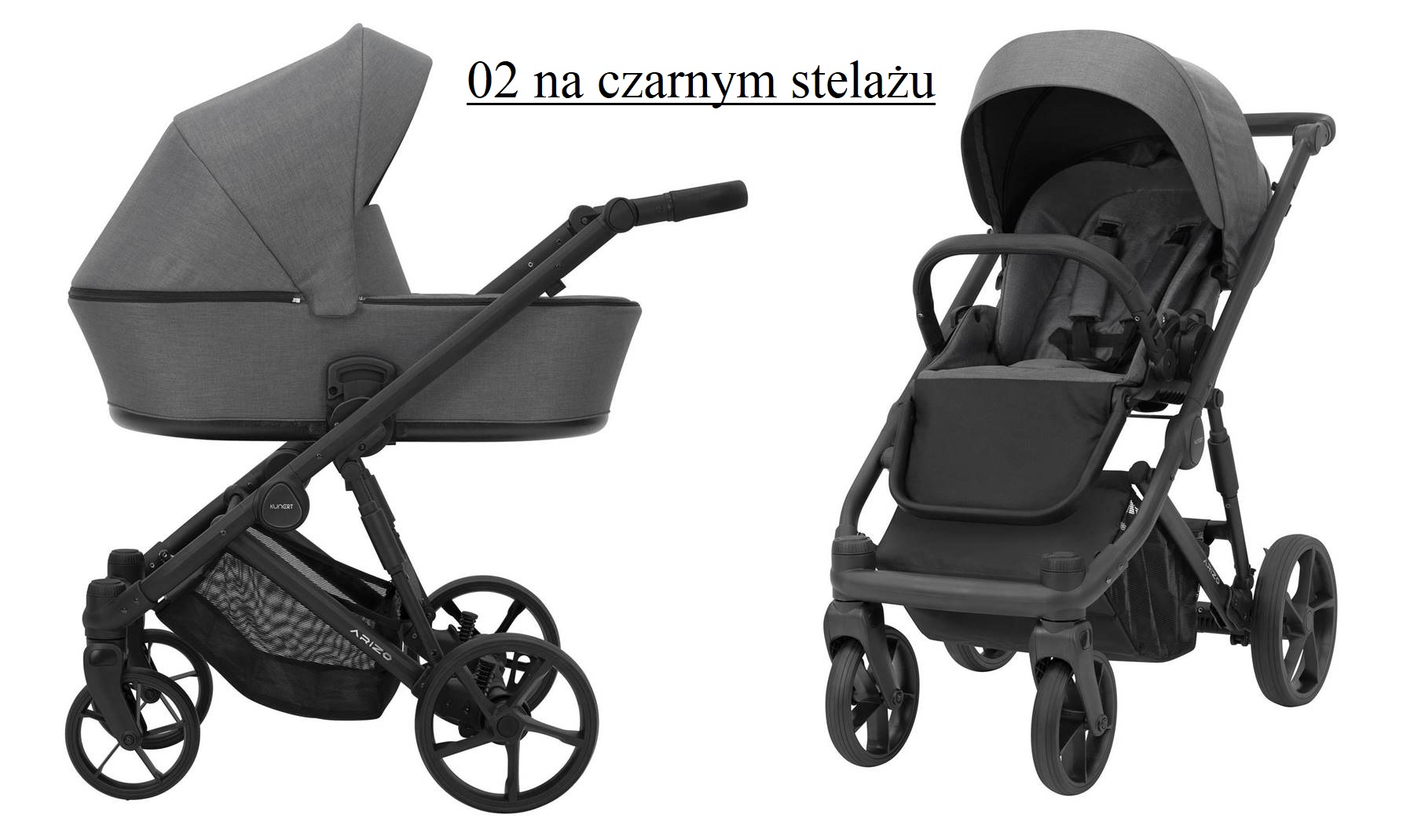 Arizo kunert wózek 4w1 z czarną ramą stelażem kolor grey 02 grafit