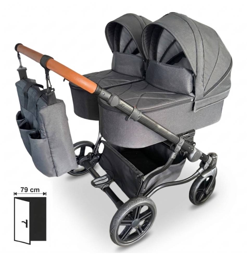 Grafitowy wózek dla bliźniąt Adbor Duo Lux Carbon Silk 4w1 z bazami isofix