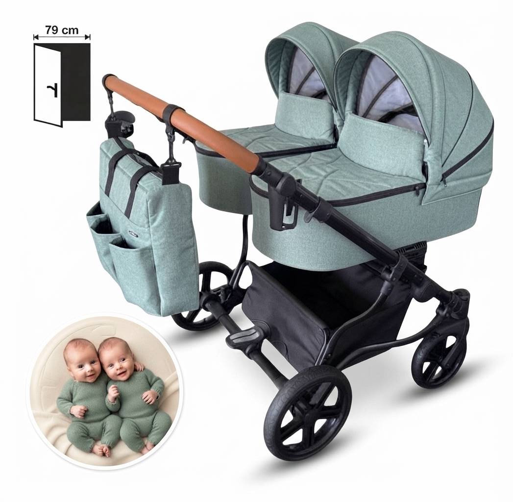 Adbor Duo Lux Sage Mist 4w1 – wózek dla bliźniąt o szerokości 79 cm