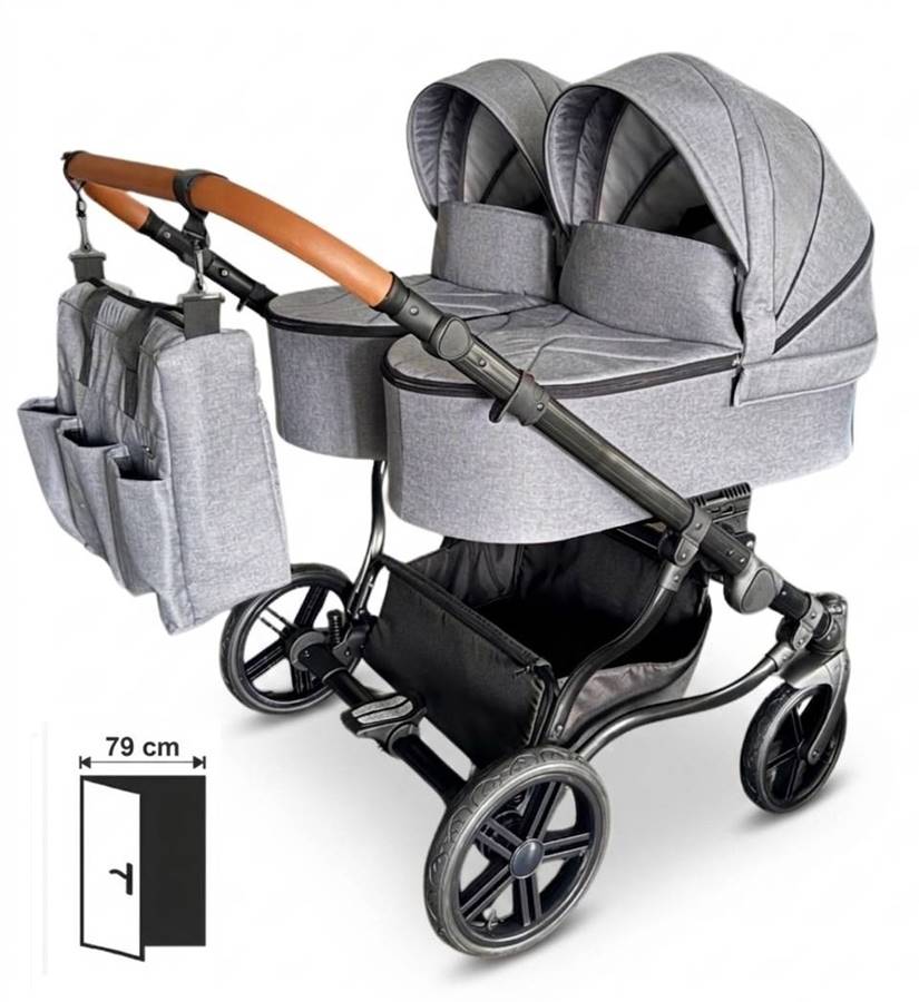 Wózek bliźniaczy Adbor Duo Lux Silver Grey o szerokości 79 cm