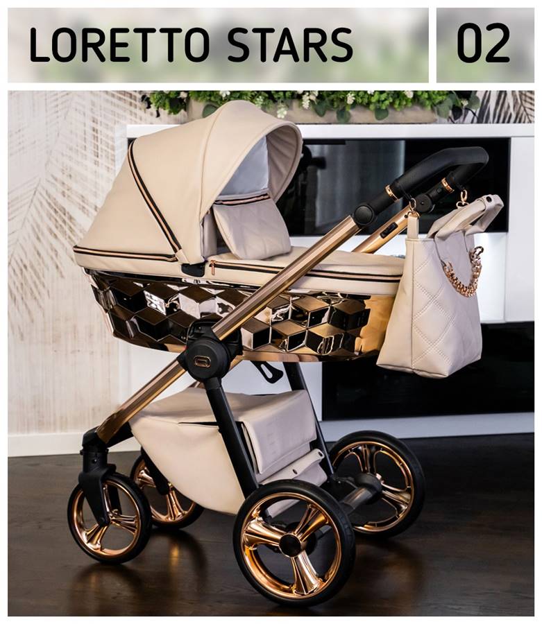 Elegancki wózek wielofunkcyjny Loretto Stars 01 Adbor w kolorze  02 bez ze złotem  – zestaw 3w1
