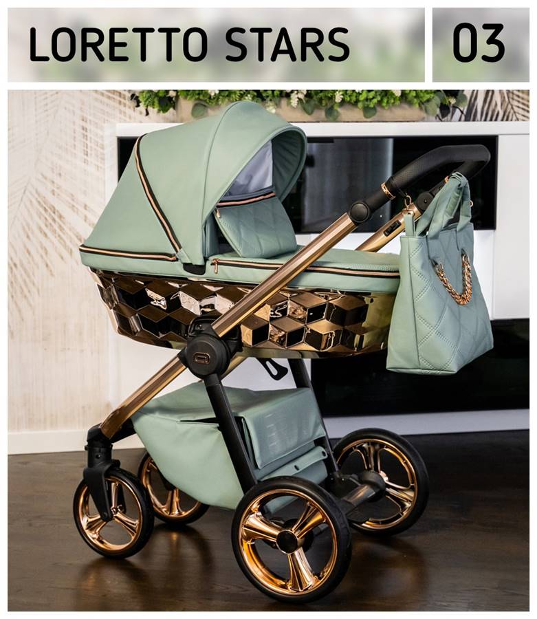 Adbor Loretto Stars 03 – luksusowy wózek dziecięcy 3w1 zielony w sklepie Dadi-Shop