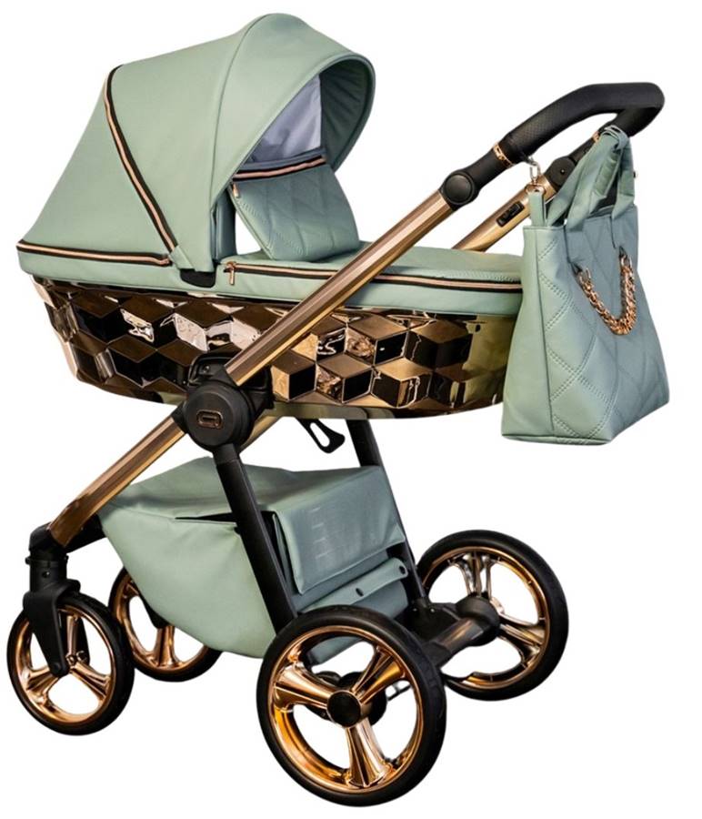 Wózek dziecięcy 4w1 Adbor Loretto Stars zielony 03 – gondola, spacerówka i fotelik Cosmo z bazą ISOFIX. Styl, bezpieczeństwo i wygoda w Dadi-Shop