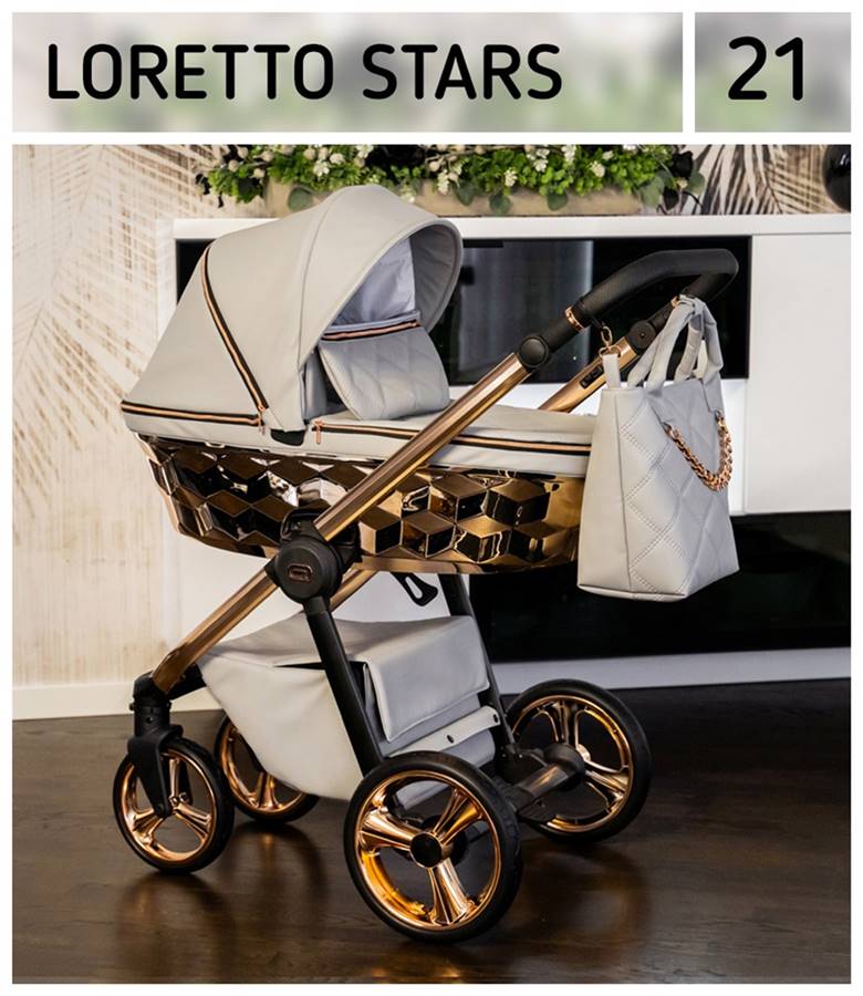 Adbor Loretto Stars wózek wielofunkcyjny 3w1 w kolorze szarym z złotymi elementami, elegancki i funkcjonalny model premium.