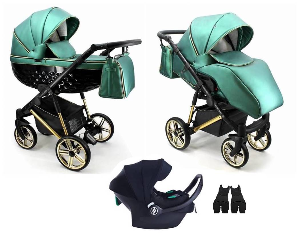 Wózek wielofunkcyjny 3w1 Adbor OXV 3D zielony – gondola kubełkowa 3D, spacerówka, fotelik Avionaut Cosmo 0–13 kg z adapterami
