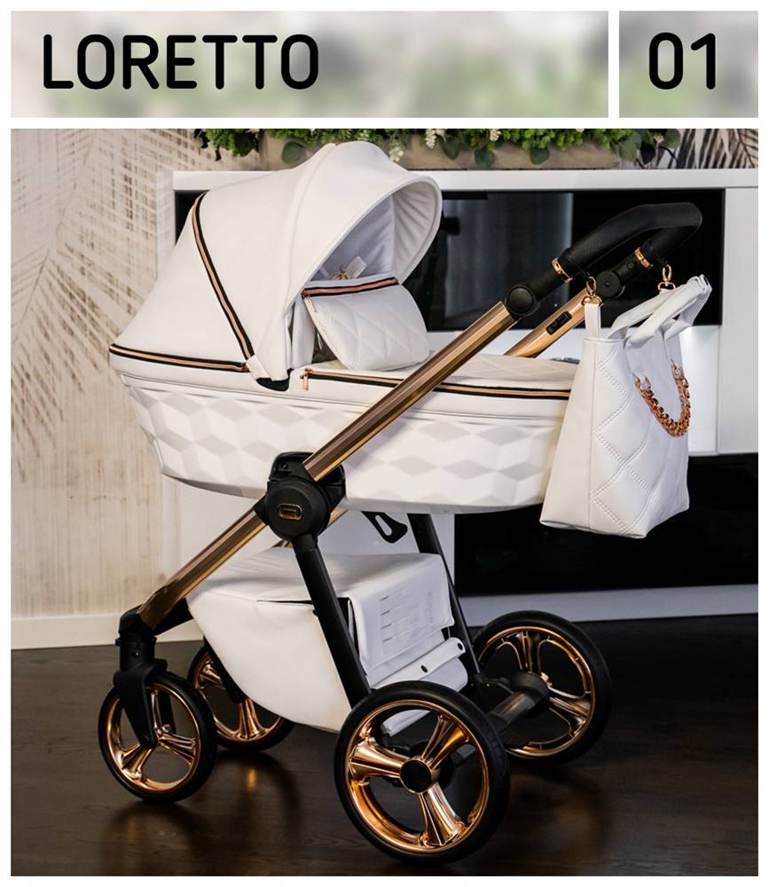 Elegancki wózek dziecięcy Adbor Loretto w kolorze  białym.