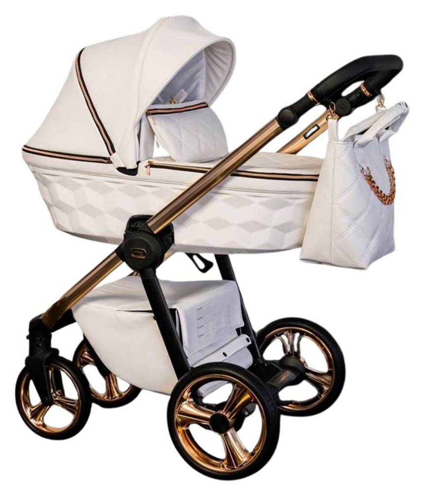 Adbor Loretto 01 biały wózek dziecięcy 3w1, funkcjonalny zestaw z gondolą i spacerówką, elegancki model ze sklepu Dadi-Shop.