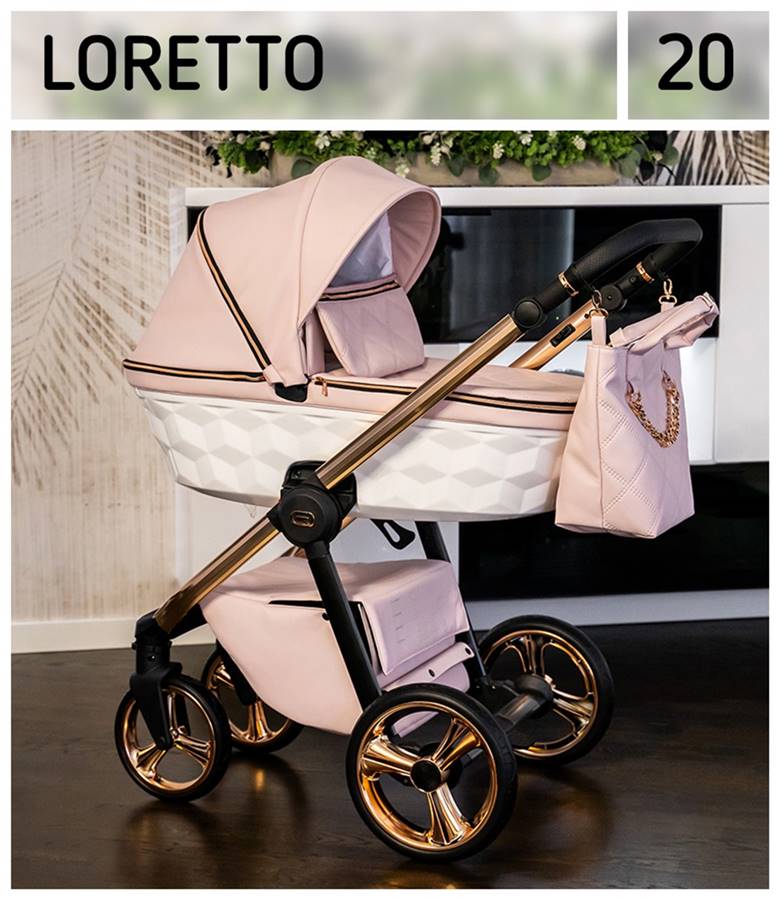 Elegancki wózek dziecięcy Adbor Loretto w kolorze różowo-białym, model 20