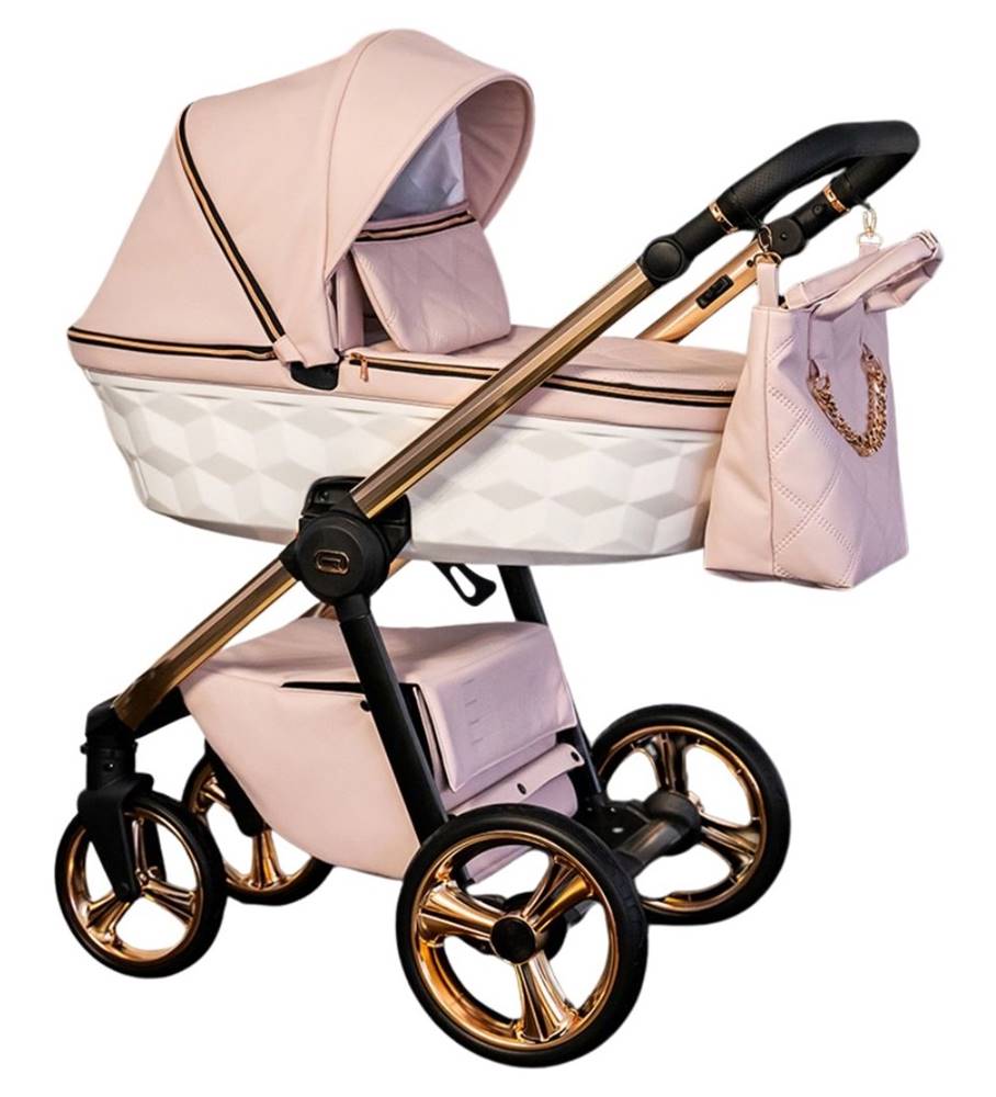 Nowoczesny wózek 4w1 z bazą ISOFIX Adbor Loretto pudrowy róż 20 – gondola, spacerówka, fotelik Cosmo i akcesoria
