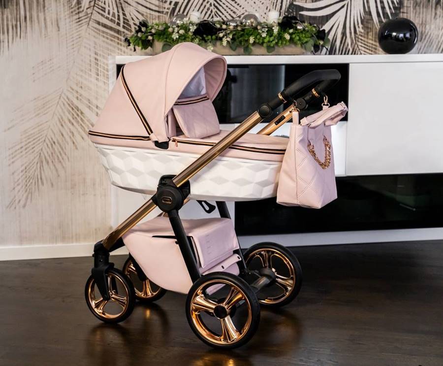 Wózek dziecięcy 3w1 -  Adbor Loretto w eleganckim różowo-białym kolorze, model 20