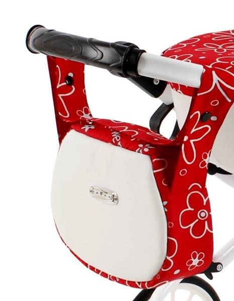 Adbor wózek dla lalek gondola – czerwono-biały w kwiaty,  torebka