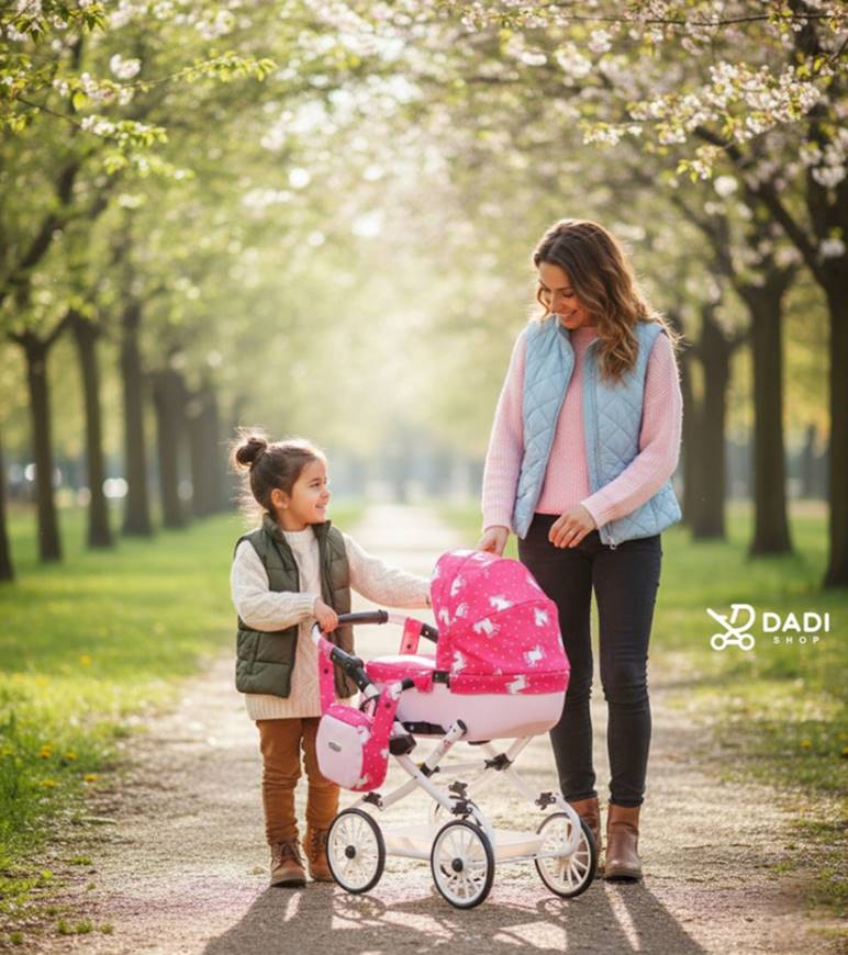 Zabawka dla dziewczynki – wózek dla lalek Adbor VIKI 04 w plenerze, mama z córką