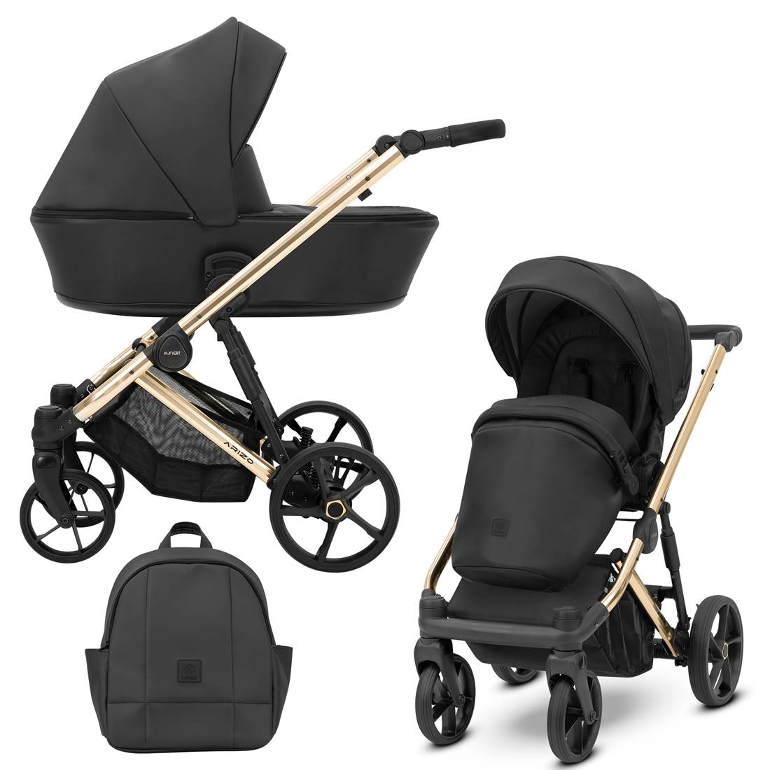 Wózek głęboko-spacerowy 2w1 Kunert Arizo Premium czarny – kolor 11, elegancka eko skóra – sklep Dadi-Shop
