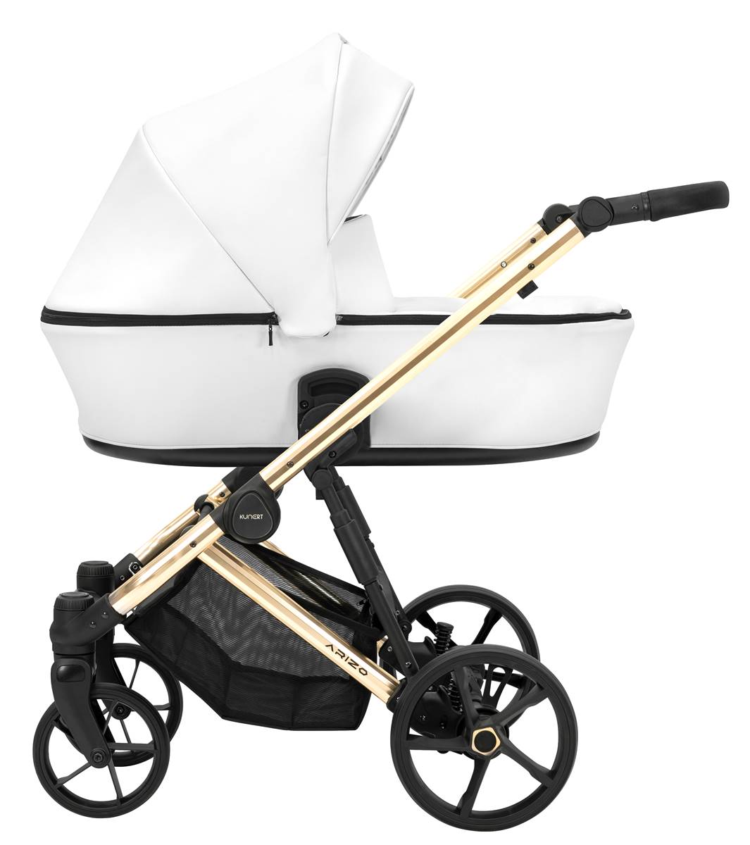 Wózek 2w1 Kunert Arizo Premium biały – gondola z eko skóry na złotej ramie – Kunert Baby, sklep Dadi-Shop