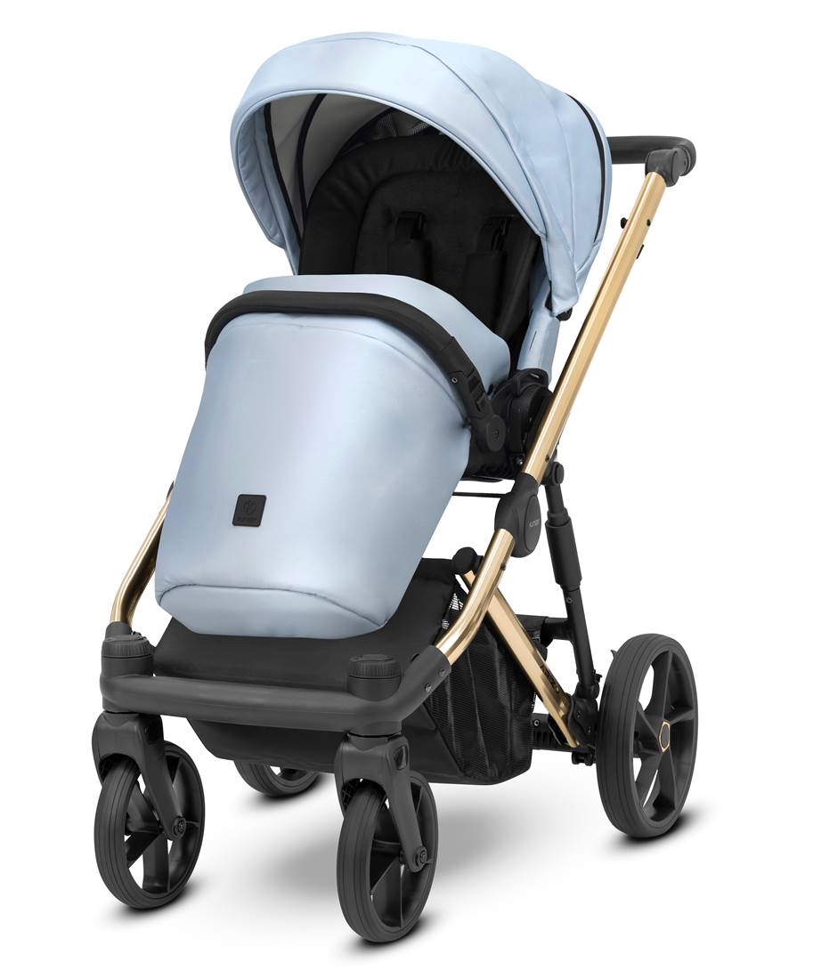 Wózek dziecięcy 3w1 Kunert Arizo Premium Baby Blue – jasny błękit, eko skóra, spacerówka, gondola i fotelik – Kunert Baby