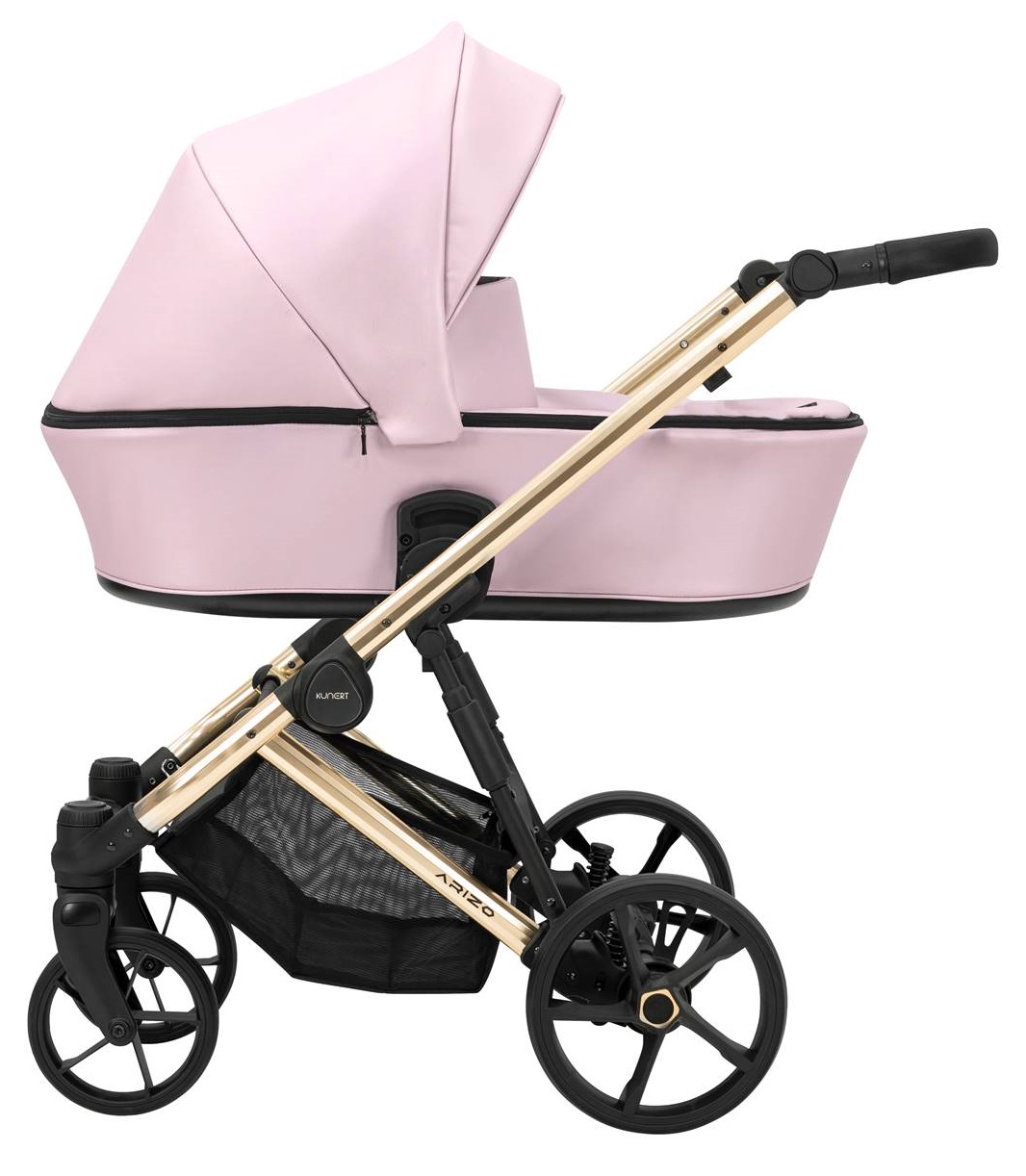 Wózek dla dziewczynki 3w1 Kunert Arizo Baby Pink z funkcją gondoli – elegancki, wielofunkcyjny model z ekoskóry,
