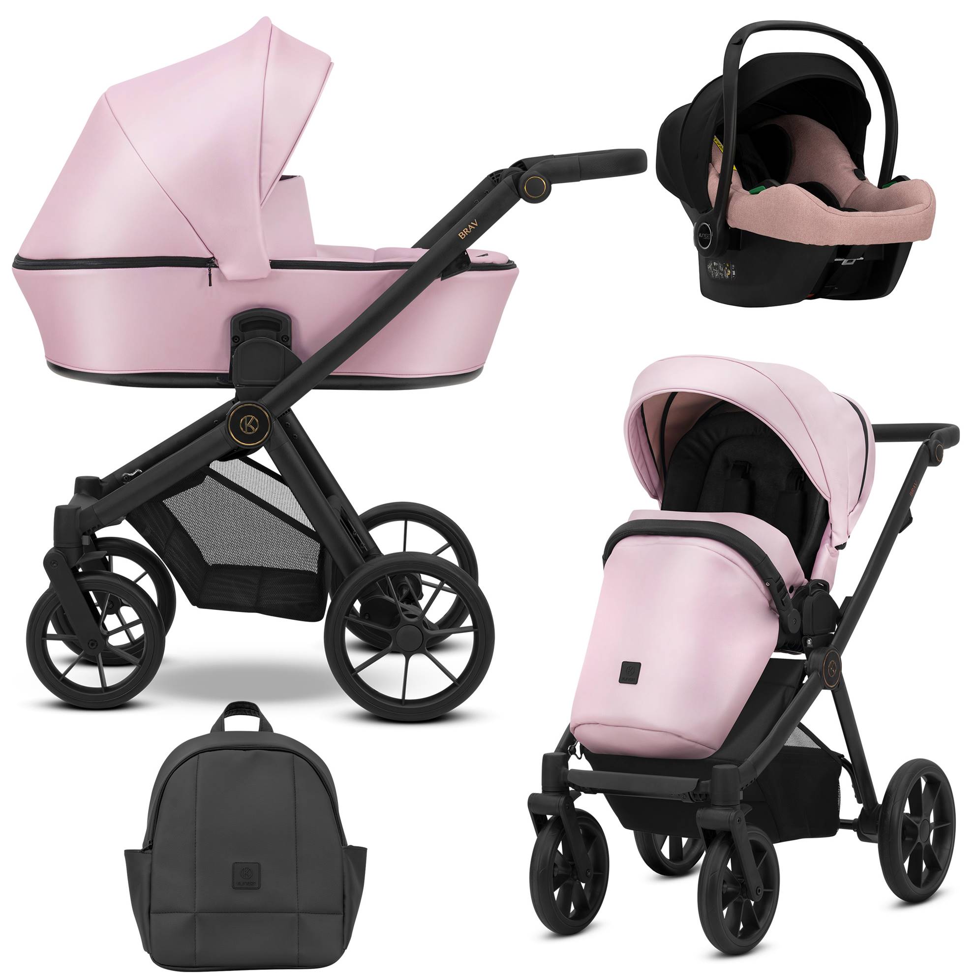 Brav - Kunert Baby - wózek 3w1 - różowy -  15 baby pink eko skóras