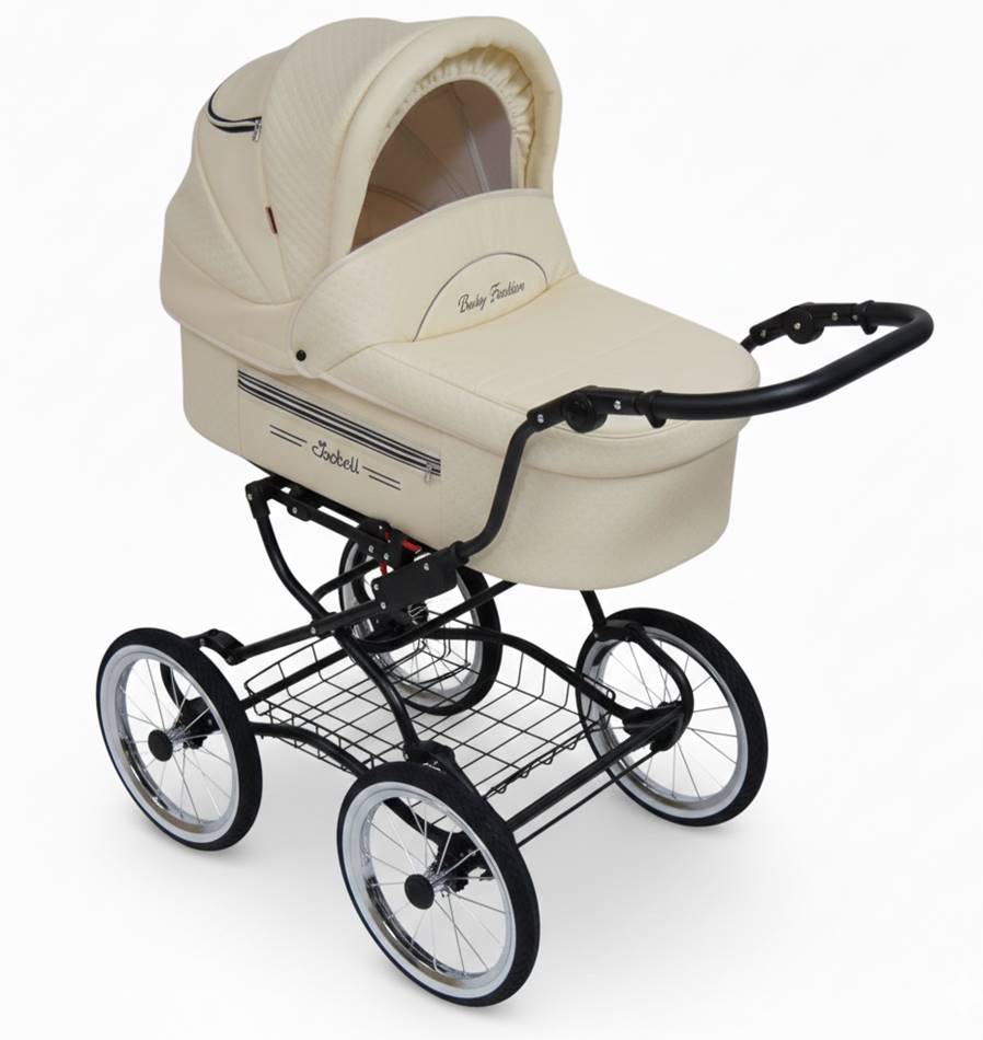 Wózek klasyczny 3w1 Isabell Baby Fashion – beżowa gondola retro dla dziecka widok z góry.