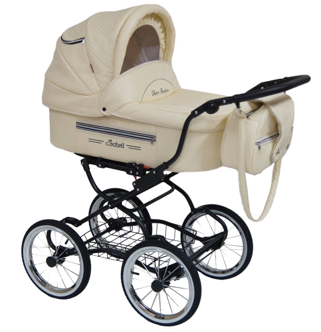 Wózek retro 3w1 Baby Fashion Isabell beżowy – prezentacja przodu wózka.
