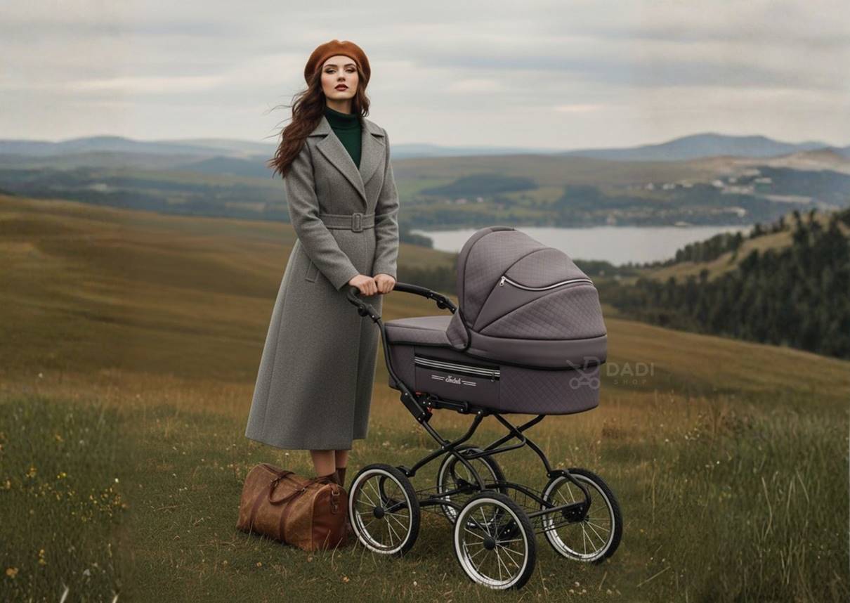 Wózek dla chłopca 3w1 retro Baby Fashion ISABELL 05 podczas spaceru w plenerze.