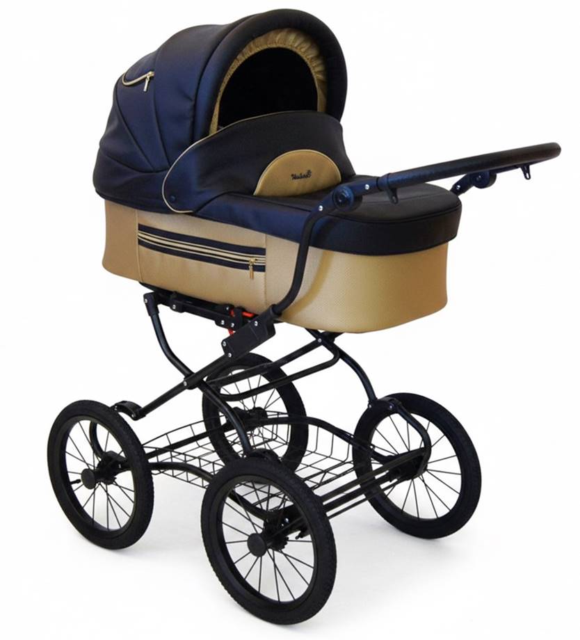 Wózek dziecięcy głęboko-spacerowy Baby Fashion ISABELL 2w1 Navy Gold – klasyczna gondola.