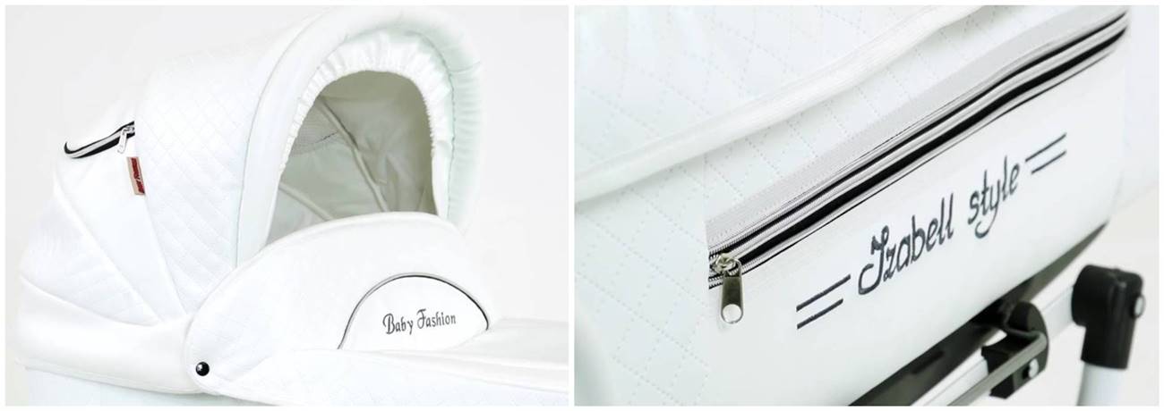 Wykończenie premium gondoli Isabell z białej eko-skóry.