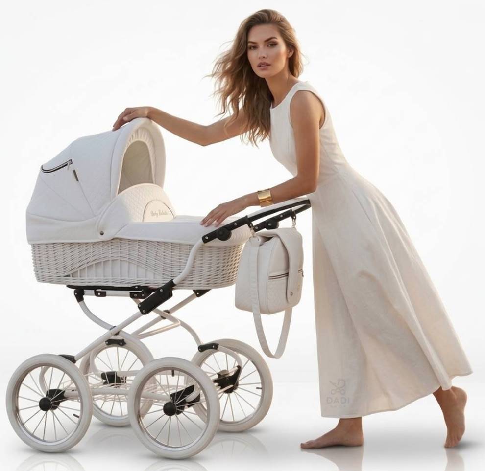 Wózek 2w1 Scarlett BW-1 biały styl retro z wiklinową gondolą