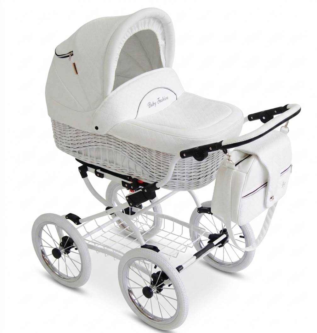 Wózek dziecięcy Scarlett Baby Fashion biały kolor w zestawie 3w1 - prezentacja z gondolą
