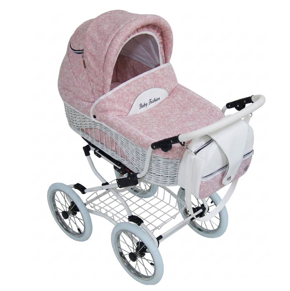 Wiklinowa gondola noworodkowa wózka Scarlett Baby Fashion 4w1 retro pudrowy róż – widok z góry