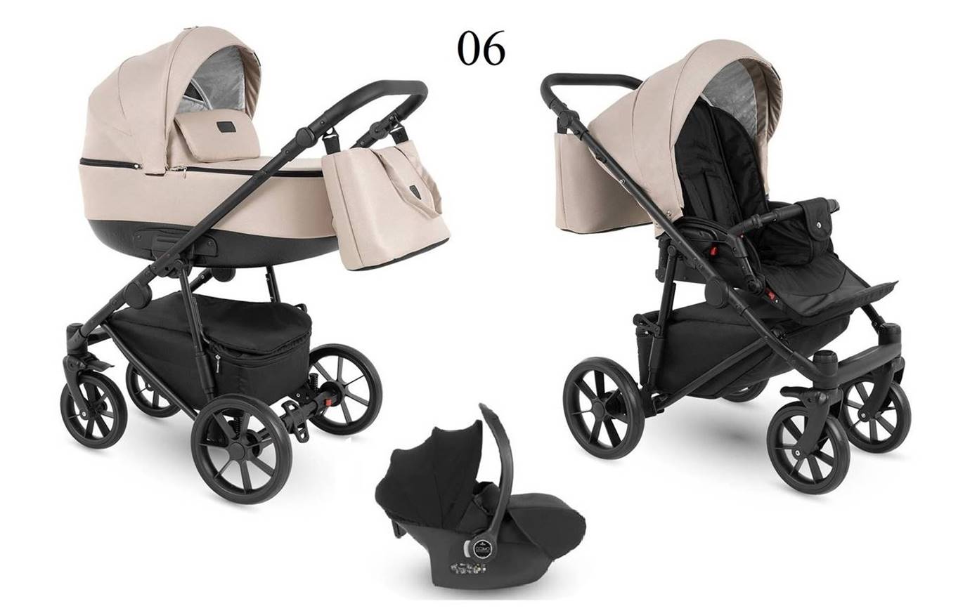 zestaw 3w1 camarelo alterro- wózek spacerówka i fotelik kolor 06 beż