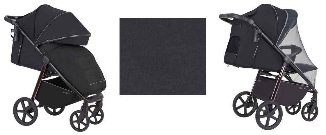 carrello bravo plus jet black – przód i tył  wózka w czarnej spacerówki do 22 kg