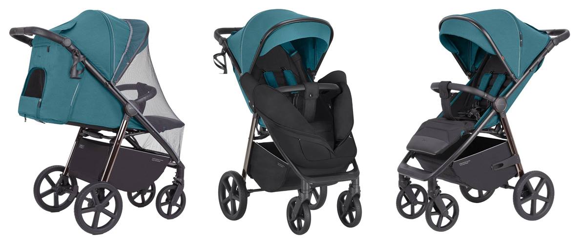 Spacerówka Carrello Bravo Plus w kolorze Oxford Blue – widok z boku, tyłu i z pokrowcem – prezentacja z różnych perspektyw – sklep Dadi-Shop