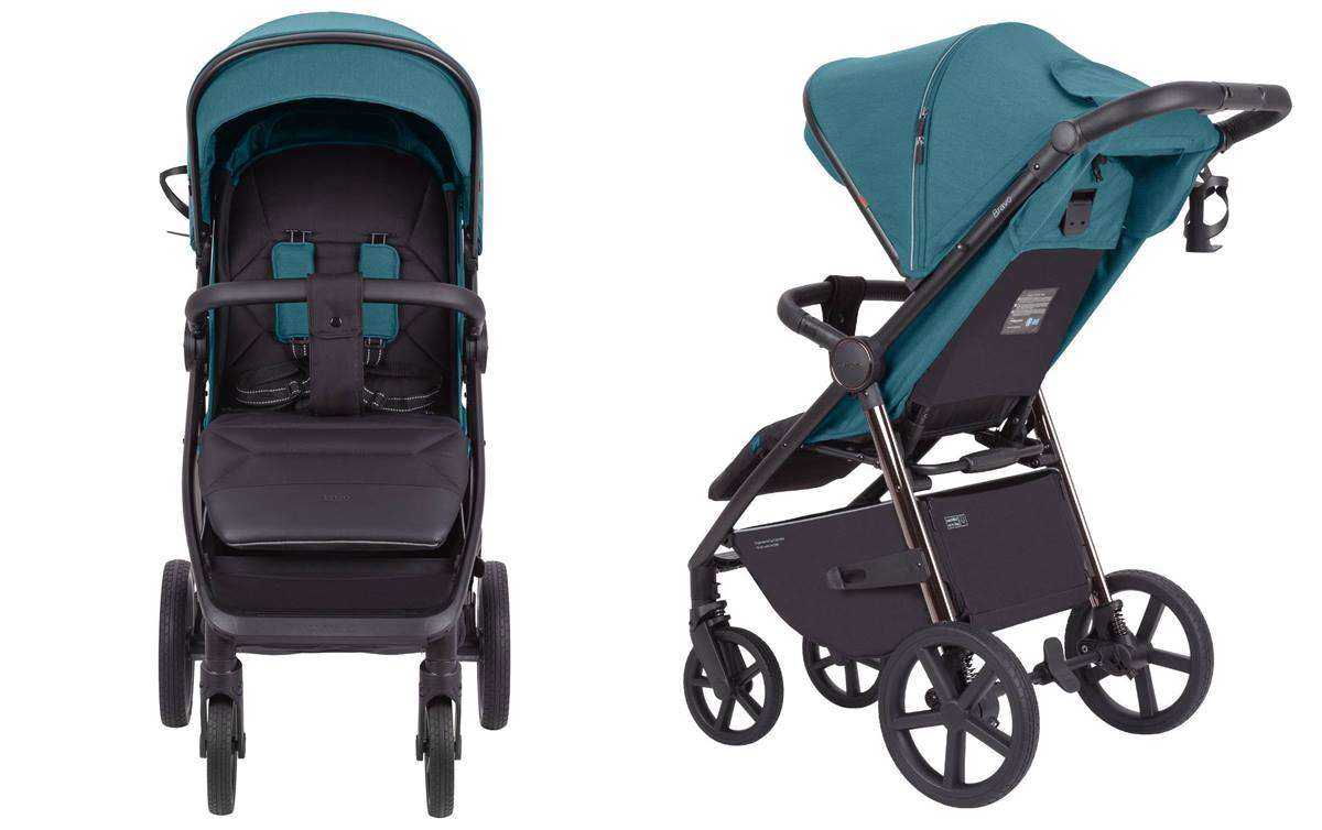 Wózek spacerowy Carrello Bravo Plus Oxford Blue – widok z przodu, regulowana rączka i podnóżek, kolor morski – sklep Dadi-Shop