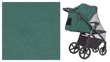Wózek spacerowy Carrello Bravo Plus Palm Green w modnym odcieniu butelkowej zieleni, z rozłożoną moskitierą widoczną na zdjęciu.