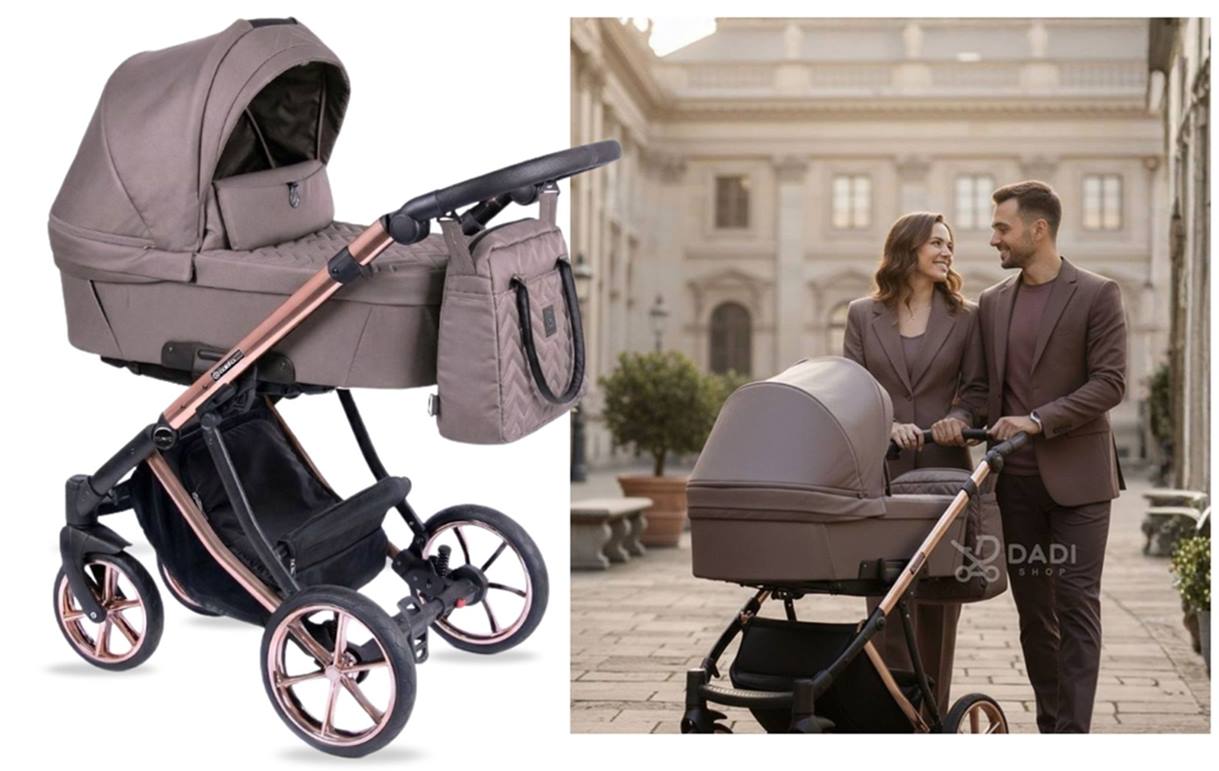 Wózek dziecięcy Coletto Dante 3w1 taupe – funkcjonalny zestaw podróżny dla maluszka, polski producent, komfortowy zarówno w spacerach, jak i w podróży samochodem.