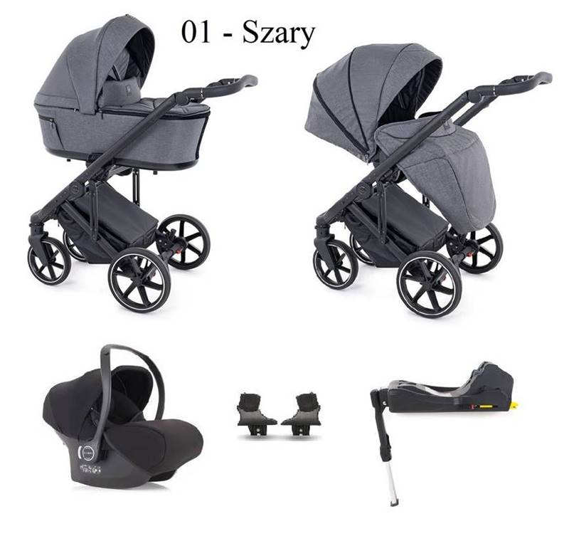 Wózek 4w1 Coletto Flow w kolorze szarym – wielofunkcyjny zestaw z bazą Isofix i fotelikiem, dostępny w sklepie Dadi Shop.