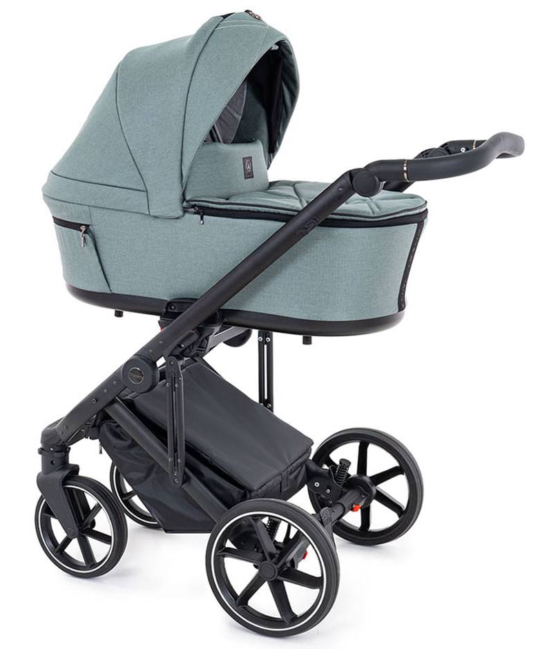 Wózek 3w1 Coletto Flow FL-02 miętowy z zielonymi akcentami, stylowy model z pikowaną gondolą – dostępny online w sklepie Dadi-Shop.