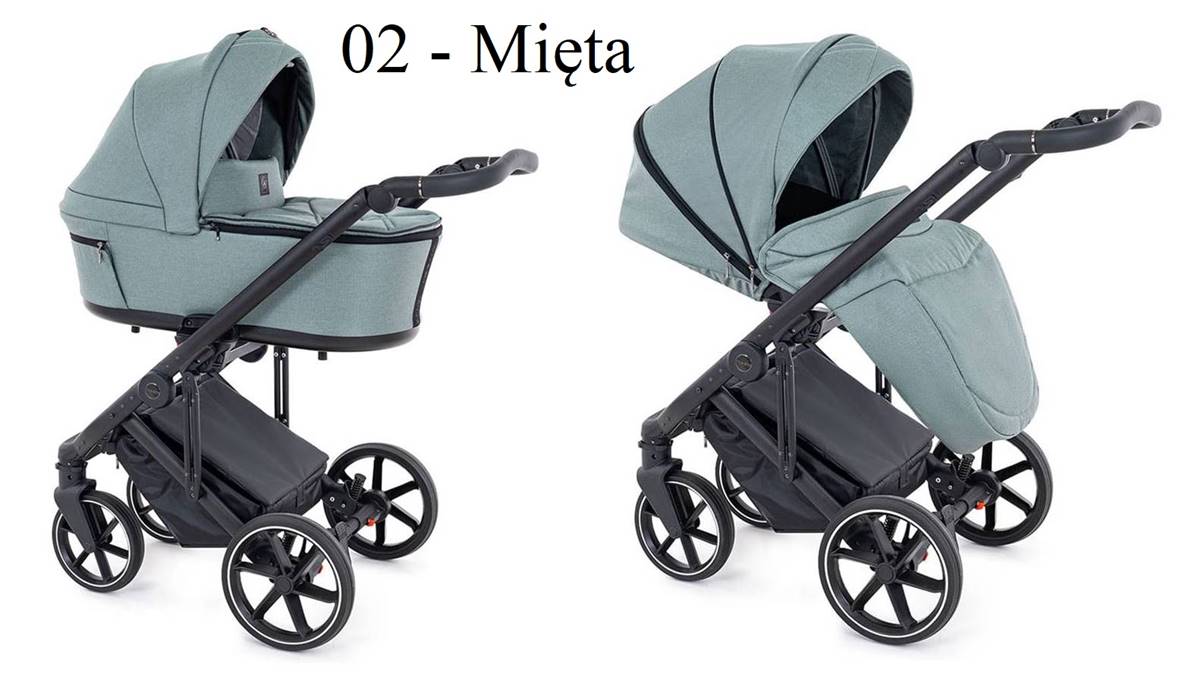 Wózek 2w1 Coletto Flow w kolorze miętowym, elegancka gondola i spacerówka w jednym, dostępny w sklepie Dadi-Shop.
