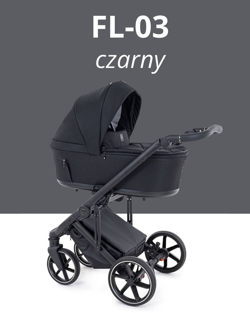 Wózek dziecięcy Coletto Flow 2w1 FL-03 w kolorze czarnym – widok od tyłu, nowoczesna gondola – Dadi-Shop