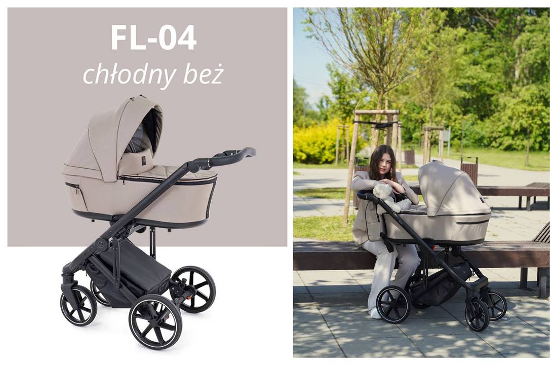 Wielofunkcyjny wózek dziecięcy 4w1 Coletto Flow w kolorze beżowym 04  z fotelikiem Cosmo i bazą Isofix Dock 2 – styl i wygoda dostępne w Dadi Shop.
