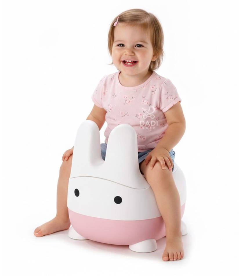 NUKI Rose Nocnik dla dziewczynki – zwierzątko z uszkami króliczka jako wygodne oparcie, pomagające w nauce samodzielności.