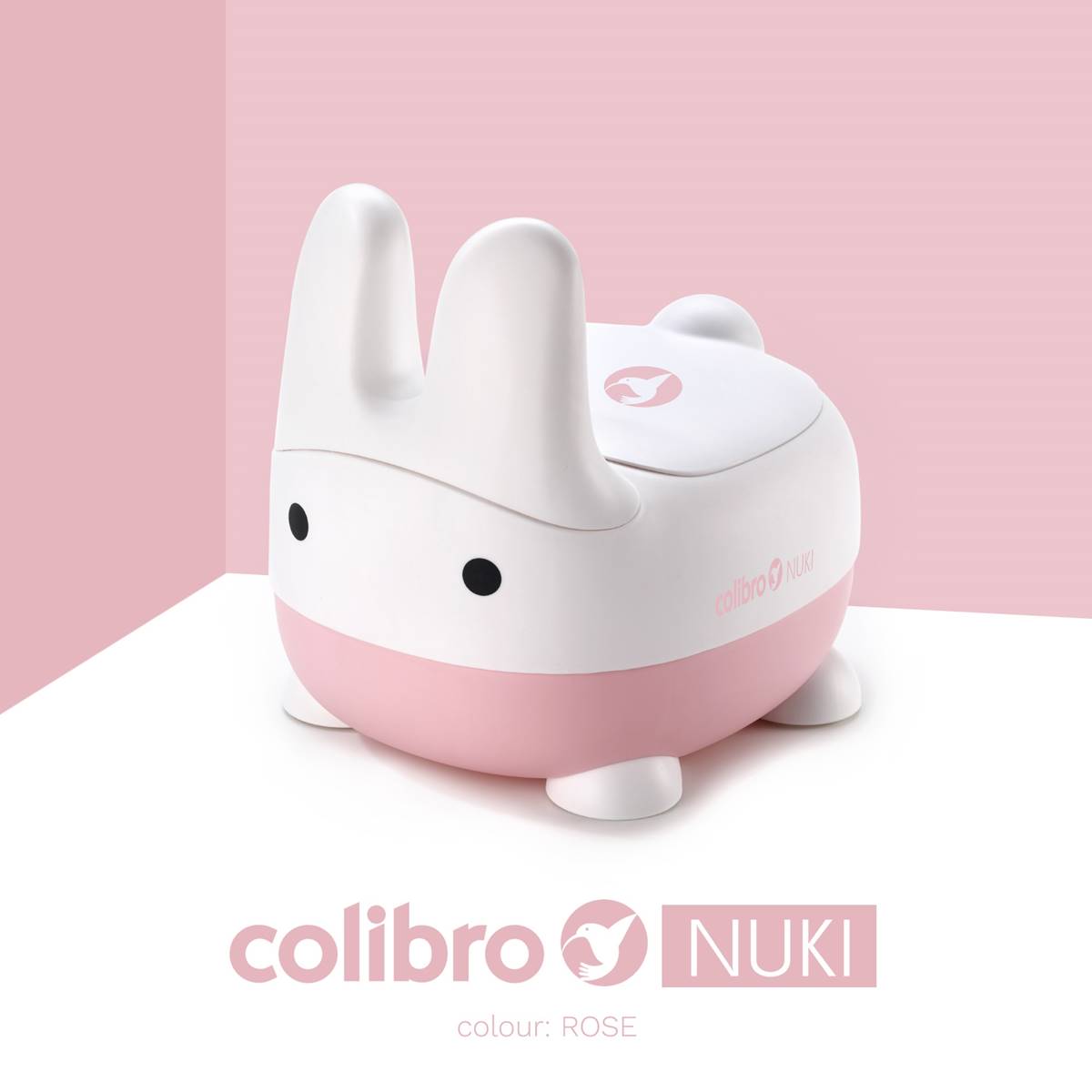 NUKI Rose marki Colibro – przyjazny króliczek wspierający odpieluchowanie dziewczynki w spokojnej, domowej atmosferze.