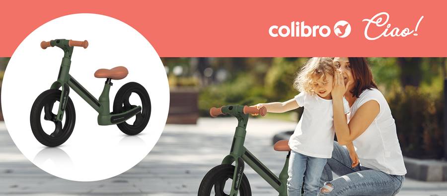 Rowerek biegowy Colibro CIAO Forest Green – dziecko i mama