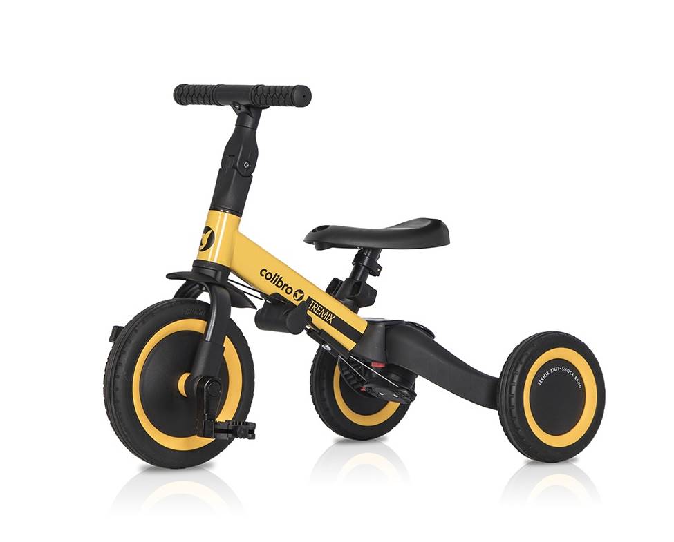 Rowerek trójkołowy z pedałami Colibro Tremix UP 6w1 żółty – nauka pedałowania 2–3 lata
