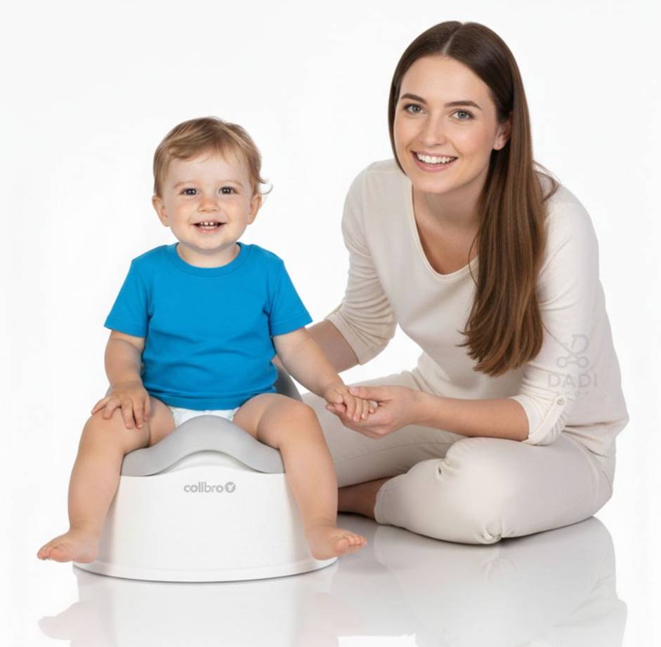Stabilny nocnik Colibro Solo Cool – mama z dzieckiem na białym tle