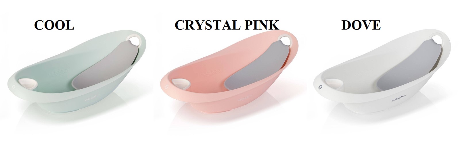 Zestawienie wanienek Colibro Spa 2w1 w trzech dostępnych kolorach: Cool, Crystal Pink oraz Dove.