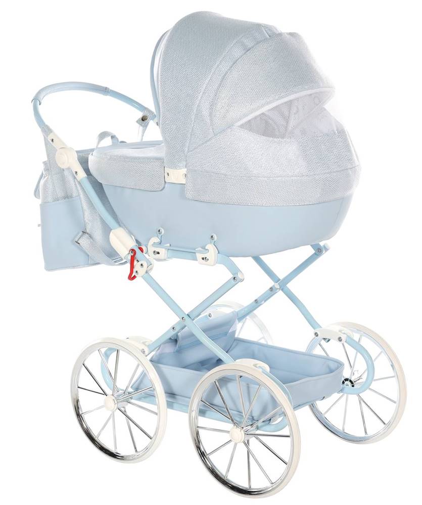 Junama dolls pram blue with adjustable handle and lightweight frame