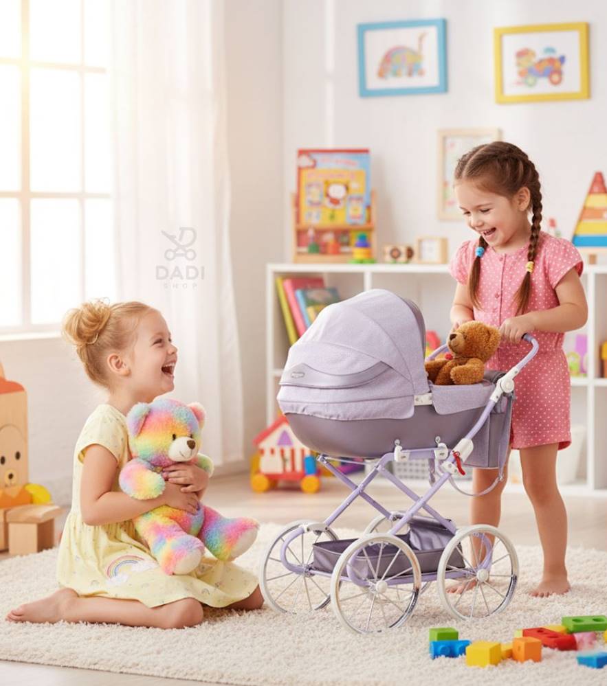 wózek dla lalek Junama Dolce Mini 03 wrzosowy retro design duża gondola dadi shop.