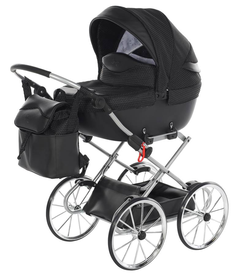wyjątkowy wózek dla lalek junama dolcem ini kolor 09 czarno srebrny - dadi-shop